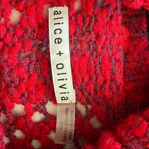 ALICE + OLIVIA Otis Textured Sweater Red Chunky M - Picture 6 of 8